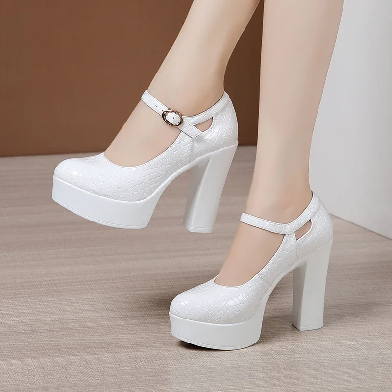 Top Trends: 9cm 12cm Small Size 32-43 Shallow Thick Bottom Platform Pumps Women Shoes 2024 Block High Heels Shoes For Model Party Wedding Shoppable Styles