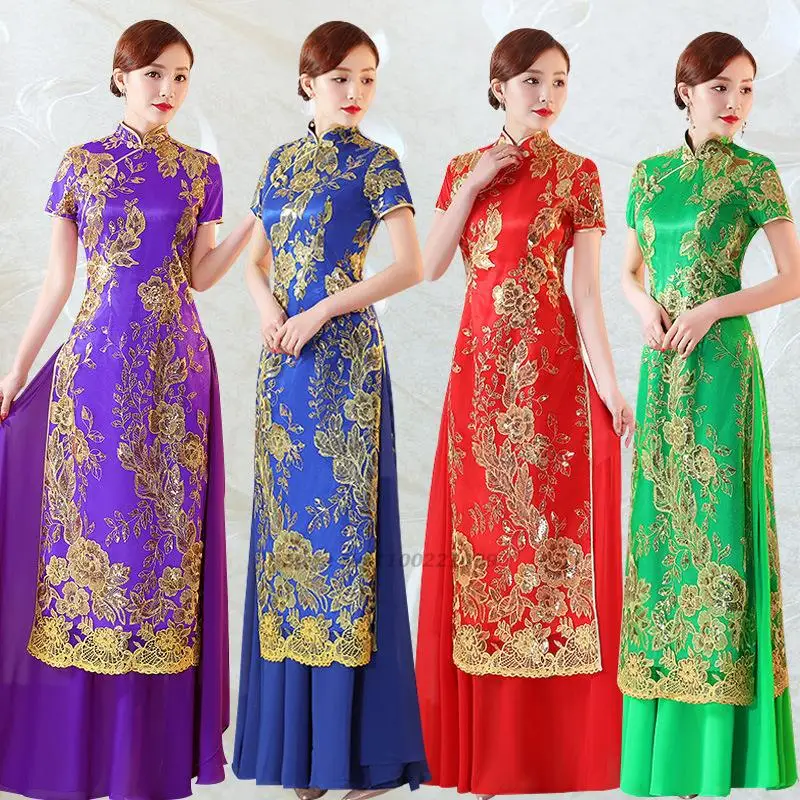 Top Trends: ﻿2024 Ao Dai Cheongsam Elegant Chinese Dress Aodai National Sequin Oriental Dress Qipao Vietnam Clothing Ao Dai Dress Qipao Shoppable Styles