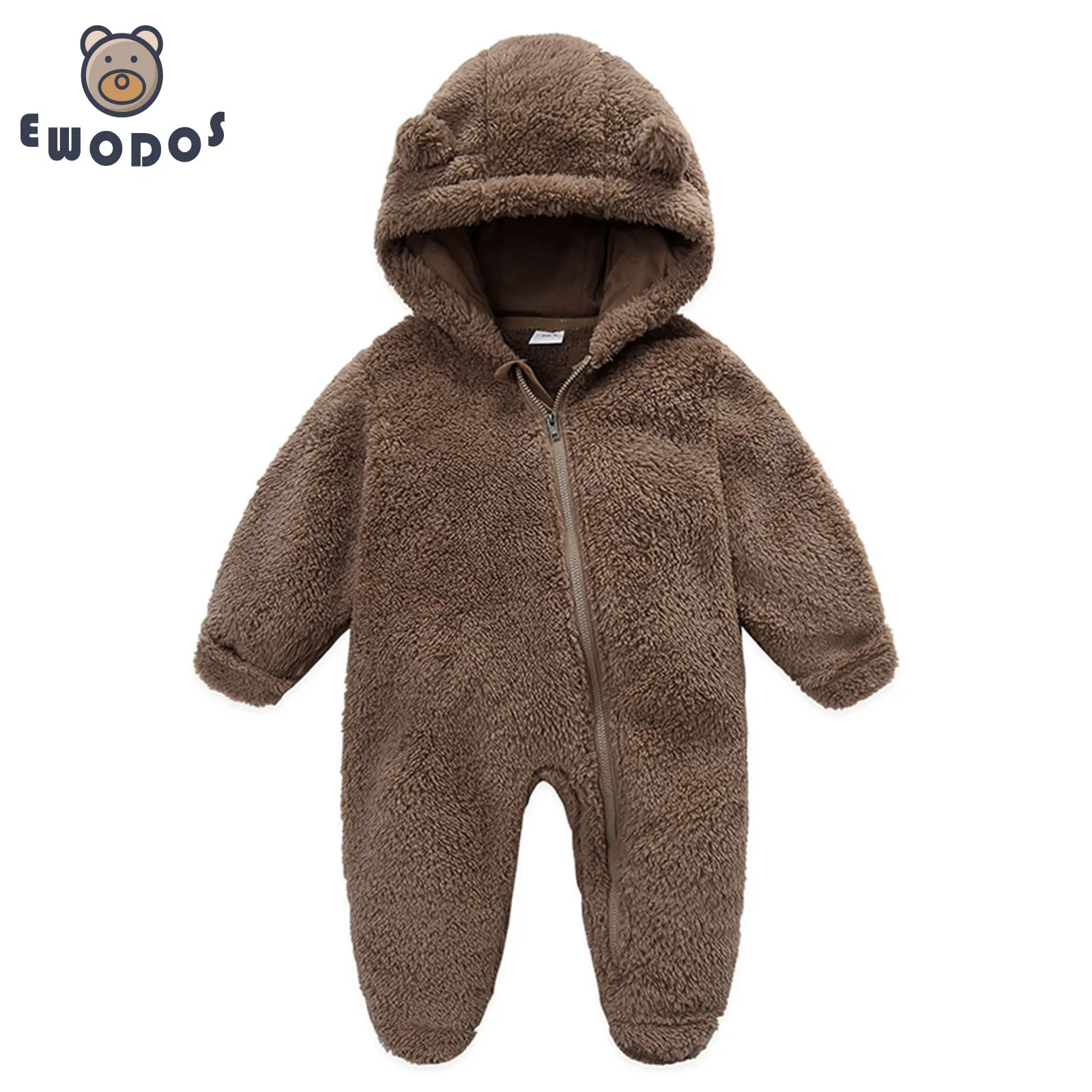 Top Trends: EWODOS 0-12M Newborn Baby Kids Jumpsuit Fleece Rompers Long Sleeve Hooded Zipper Closure Winter Romper Clothes For Boys Girls Shoppable Styles