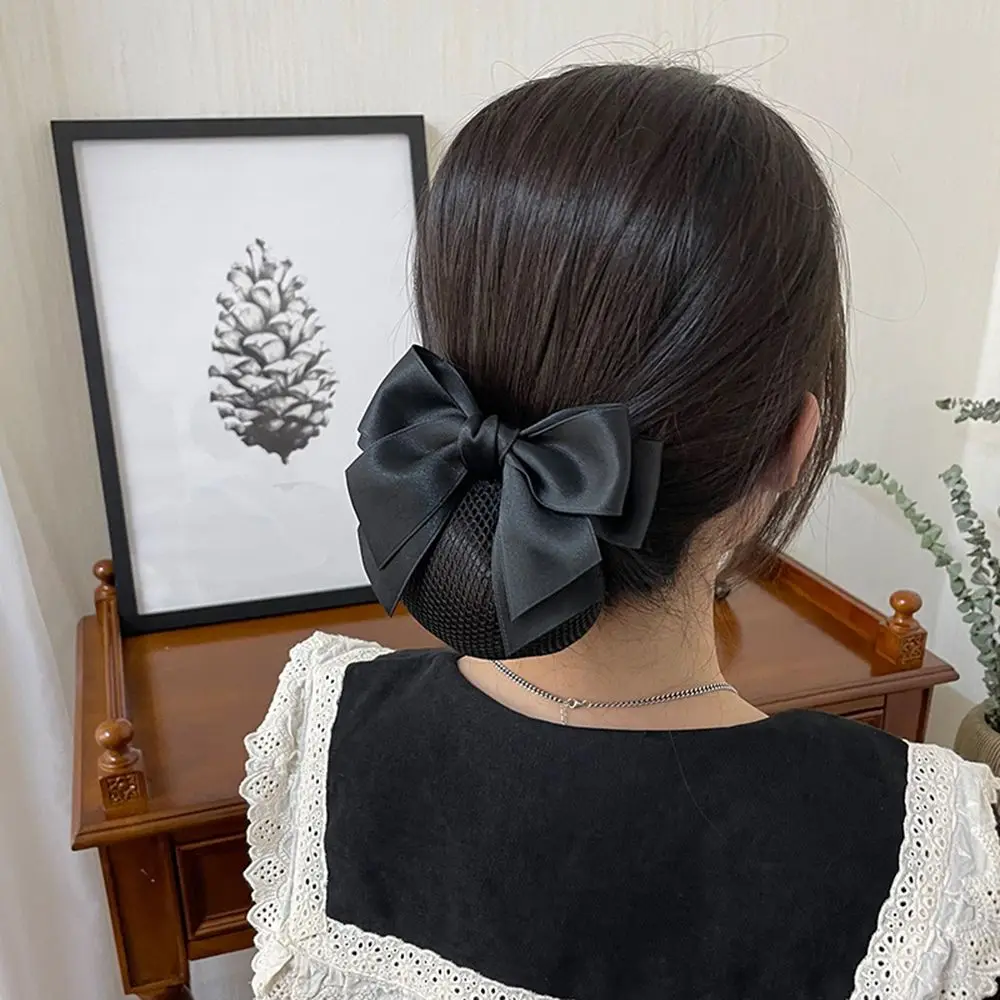 Top Trends: Korean Satin Bow Hairclip With Net Bun Ribbon Hair Bun Cover Headwear Hair Accessories Bowknot Snood Women Hairgrips Shoppable Styles - Image 6