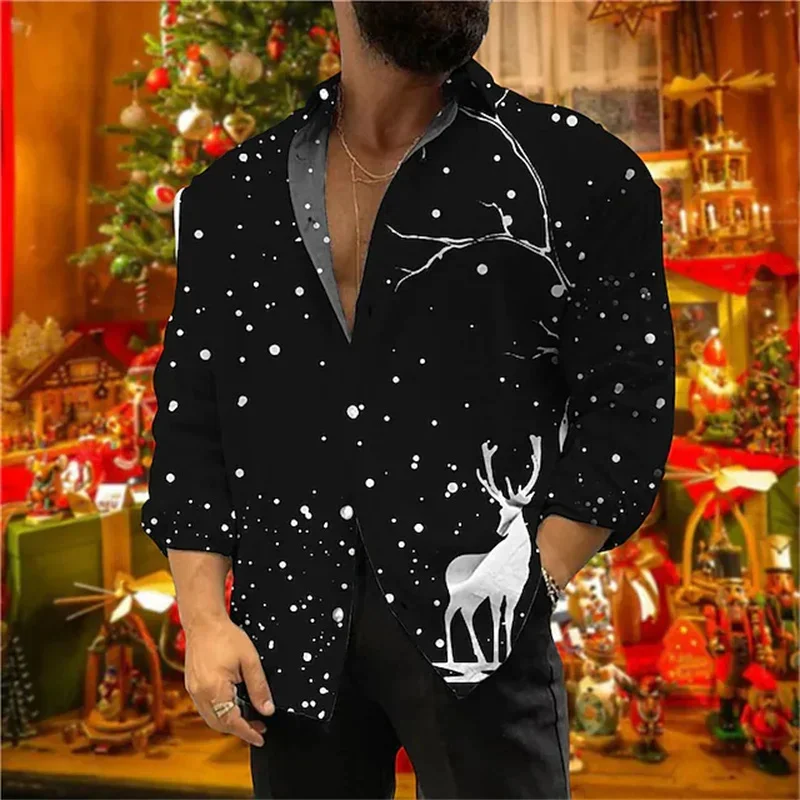 Top Trends: New Men&#039;s Shirt Party Style Christmas Deer 3D Printed Shirt Long Sleeve Button Lapel Top Men&#039;s New Year Christmas Shirt S-6XL Shoppable Styles