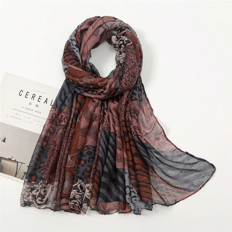 Top Trends: Autumn Fashion Aztec Retro Floral Patchwork Viscose Shawl Scarf Lady Print Soft Voile Wrap Pashmina Stole Muslim Hijab 180*85Cm Shoppable Styles