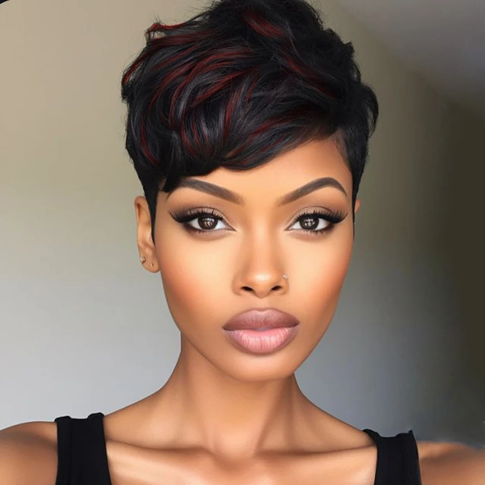 Top Trends: Lekker Wear To Go Highlight Burg Red 99j Short Pixie Cut Human Hair Wigs For Women Brazilian Remy Hair Colored Curly Bob Wigs Shoppable Styles