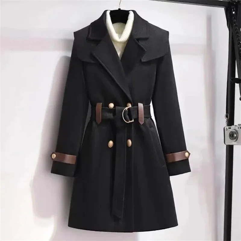 Top Trends: 2023 New Autumn And Winter Wool Jacket Womens Clothing Woolen Coats Slim Belt Elegant Long Coat Female Beige Black Outerwear Shoppable Styles - Image 2