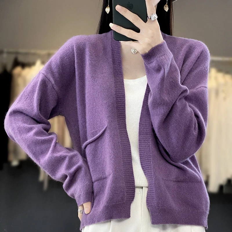 Top Trends: High Quality Women&#039;s Cashmere Cardigan Sweater Coat Spring And Autumn Cashmere Fashion V-neck Knitted Loose Sweater Coat Shoppable Styles