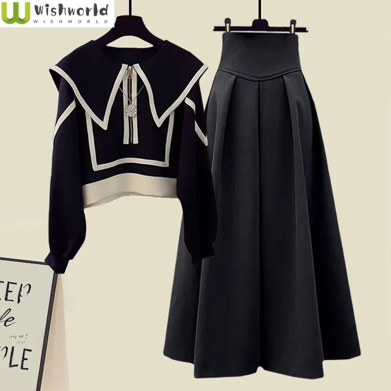 Top Trends: Autumn And Winter Women&#039;s Set 2023 New Korean Short Fashionable Top Shows Slim Waist And Versatile Half Skirt Two Piece Set Shoppable Styles