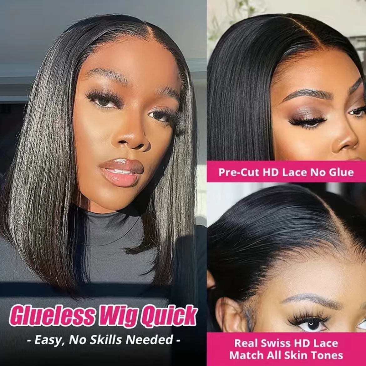 Top Trends: Wear And Go Bob Wig Straight Short Bob Hair Wig Human Hair Glueless Wig Human Hair Ready To Wear Pre Cut Lace 4x4 Closure Wig Shoppable Styles