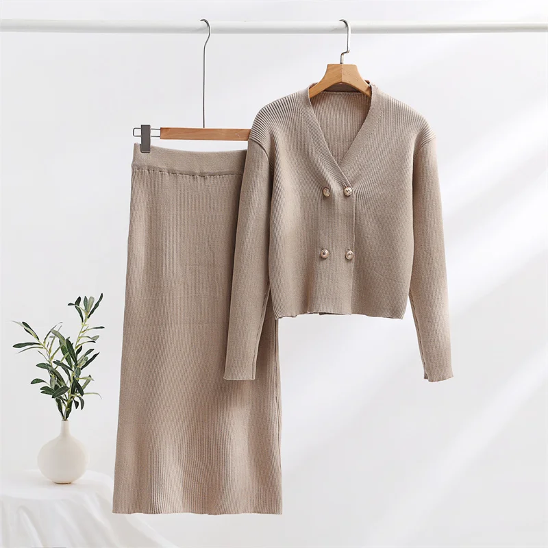 Top Trends: Knit Two Piece Skirt Set Women Winter Cardigan Skirt 2 Piece Set Loungewear Long Dresses Suit Knitted Two Piece Women Sets 2023 Shoppable Styles