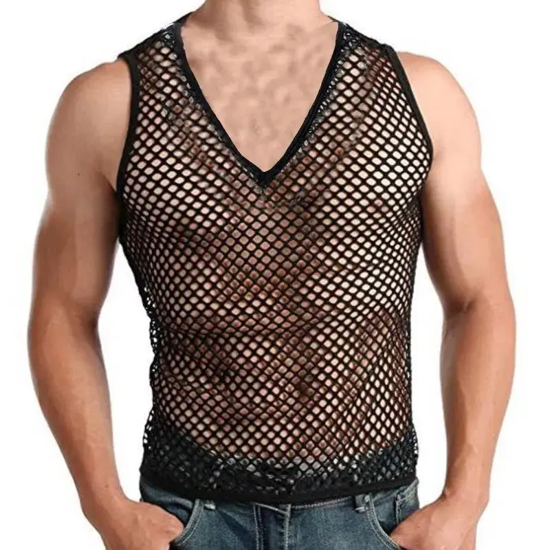 Top Trends: Tops 2023 Summer Fashion New Man Sling Round Neck Sleeveless Breathable Mesh Men&#039;s Clothing Hollow Loose Tank Tops Shoppable Styles