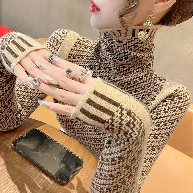 Top Trends: Turtleneck Autumn Winter Zigzag Pattern Printing Four Colors Soft Comfortable Women Pullovers Slim Korean New Style Thick Wild Shoppable Styles