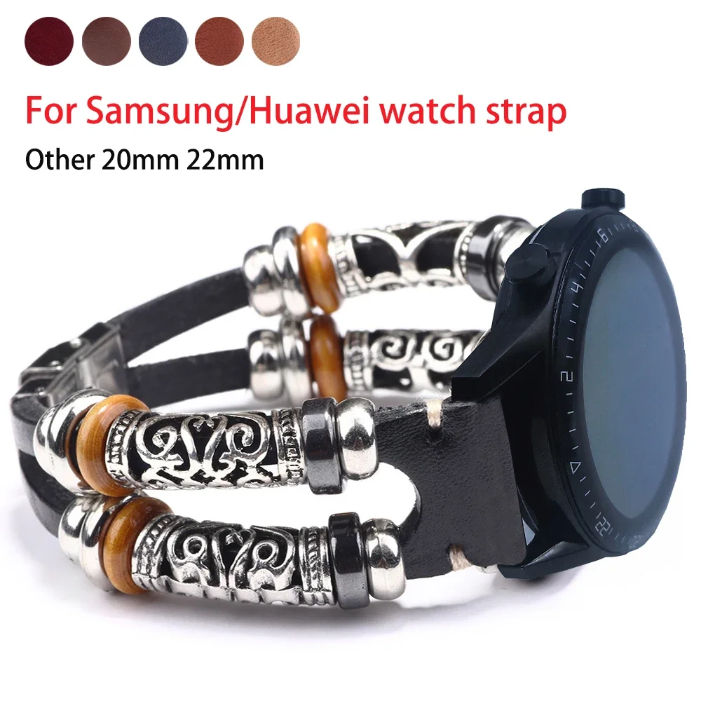 Top Trends: Leather Watch Band For Huawe Watch GT2 46mm GT 2 Pro / 2e Strap For Samsung Galaxy Watch 3 41mm / Active Genuine Retro Handmade Band Shoppable Styles