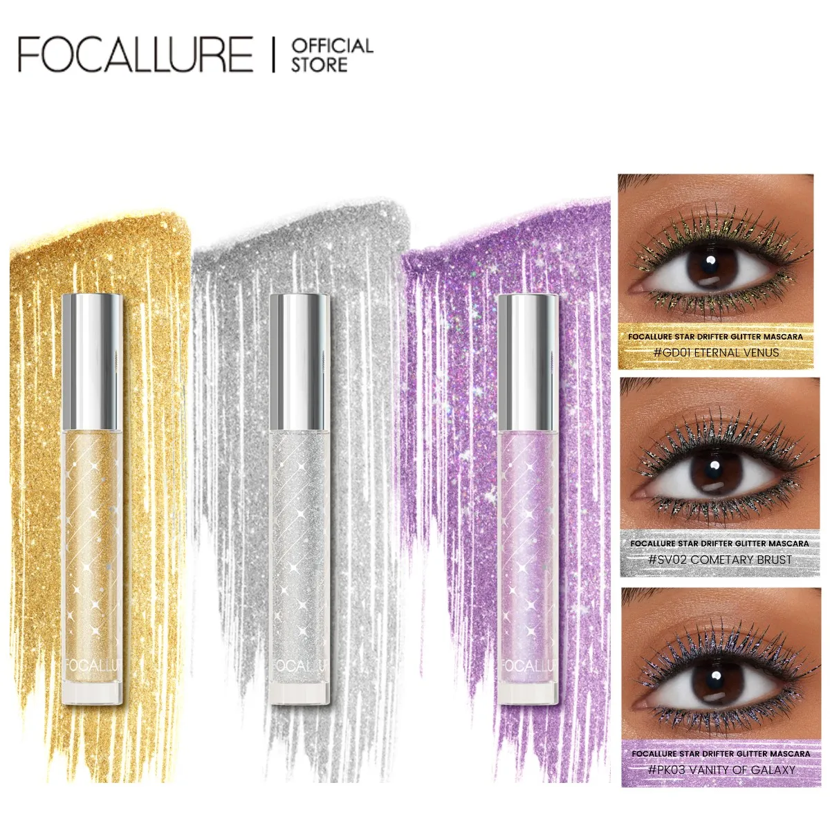 Top Trends: FOCALLURE Diamond Glitter Mascara Long-lasting Fast Dry Eyelash Extension Curling Lengthening Eye Lashes Brush Makeup Cosmetics Shoppable Styles