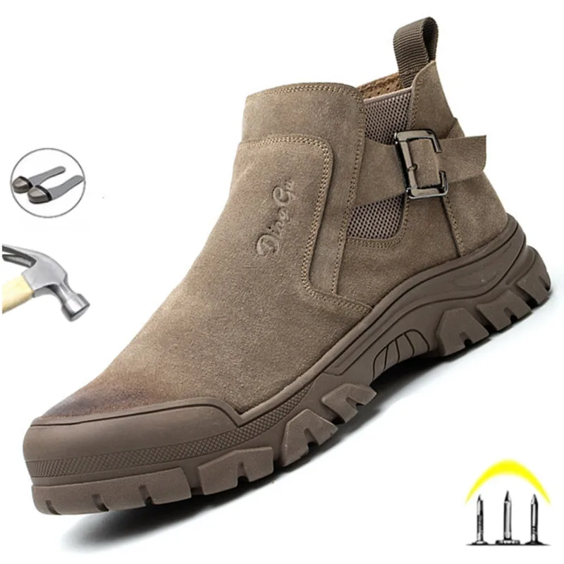 Top Trends: Cow Suede Work Safety Boots For Men Anti Nail Anti Scalding Welding Shoes Indestructible Steel Toe Outdoor Male Footwear Shoppable Styles