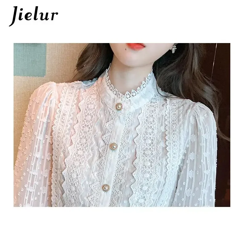 Top Trends: Jielur Autumn Women White Lace Blouse Shirt Women Tops Long Sleeve Blouse Women Blusas Mujer De Moda 2022 Blouses Femme Shirts Shoppable Styles - Image 3