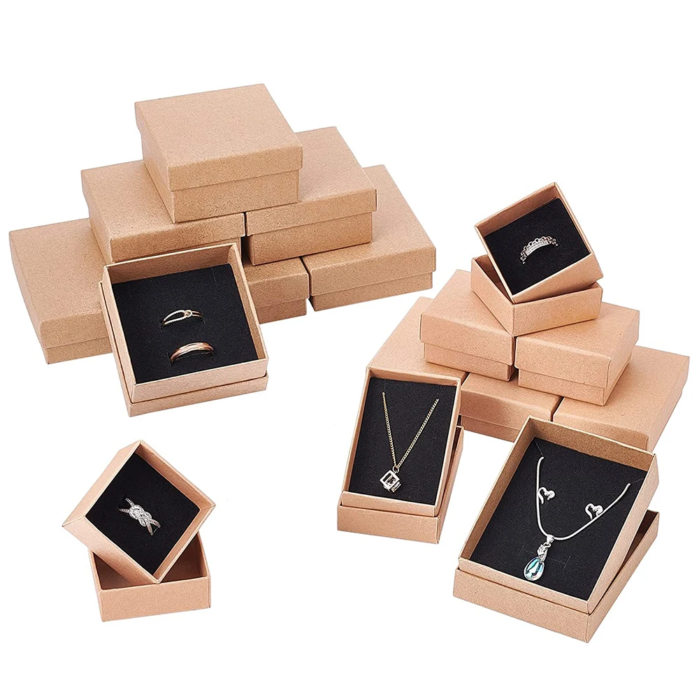 Top Trends: 24pcs Kraft Jewelry Box Gift Cardboard Boxes For Ring Necklace Earring Womens Jewelry Gifts Packaging With Sponge Inside Shoppable Styles