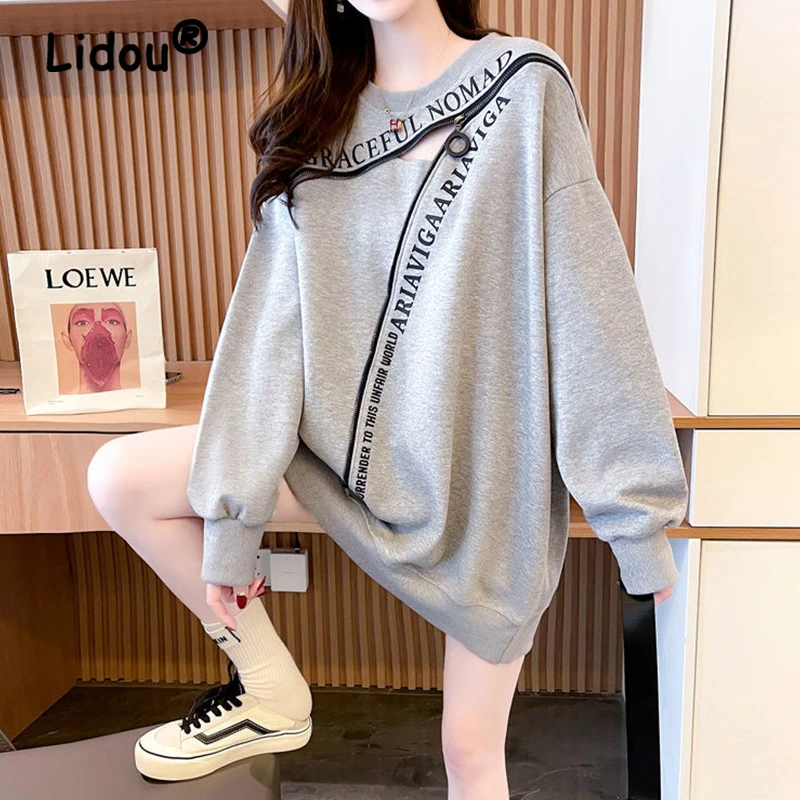 Top Trends: Letter Zipper Sexy Hollow Streetwear Harajuku Oversize Female Sweatshirt Autumn Fashion Casual Pullover Long Sleeve Top Clothing Shoppable Styles