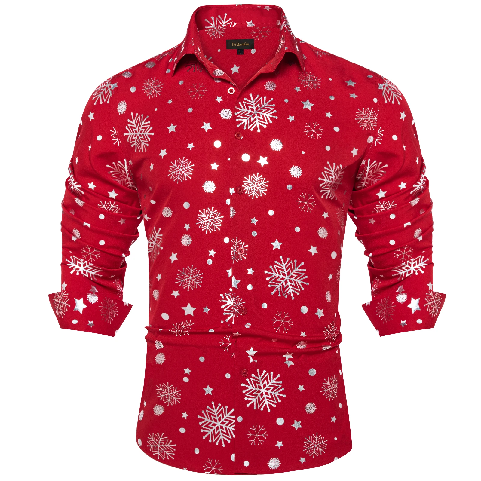 Top Trends: Christmas Men's Shirt Party Men Clothing Red Long Sleeve Button Down Collar Dress Shirts Blouse With Silver Snowflake Pattern Shoppable Styles