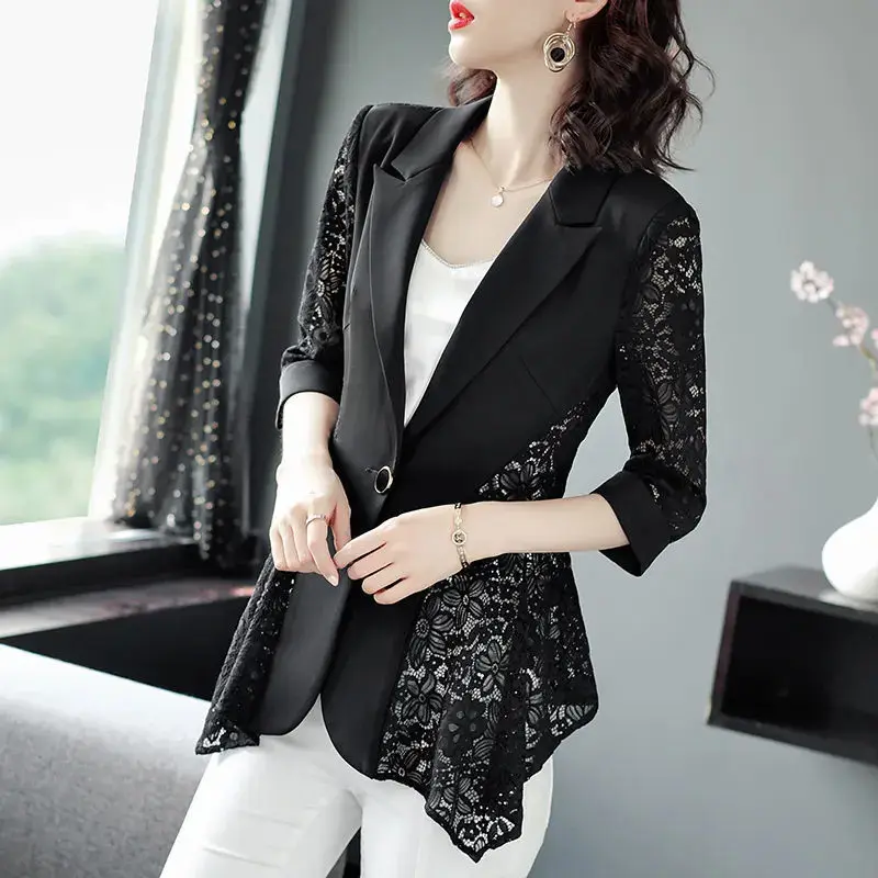 Top Trends: Fashion Printed Spliced Button Irregular Blazer Women Clothing 2022 Autumn New Casual Tops Loose Three Quarter Office Lady Suits Shoppable Styles