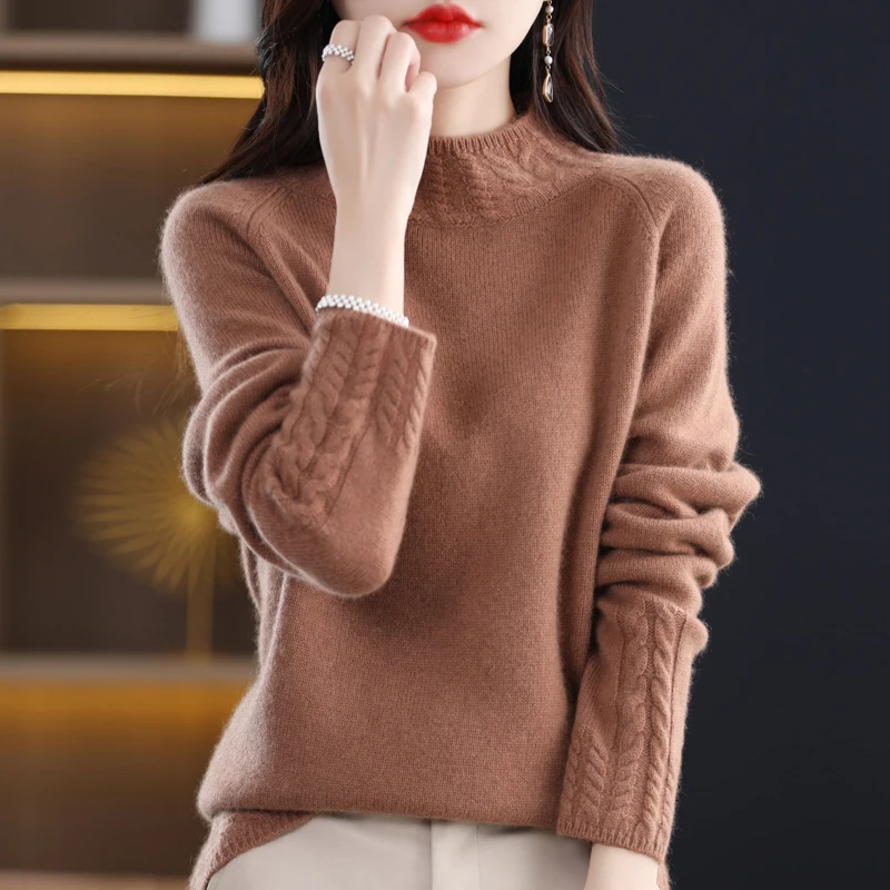 Top Trends: Autumn Winter New Half High Neck Andy Cashmere Seven Needle Thick Woolen Sweater Woman's Long Sleeve Pullover Loose Knit Bottom Shoppable Styles