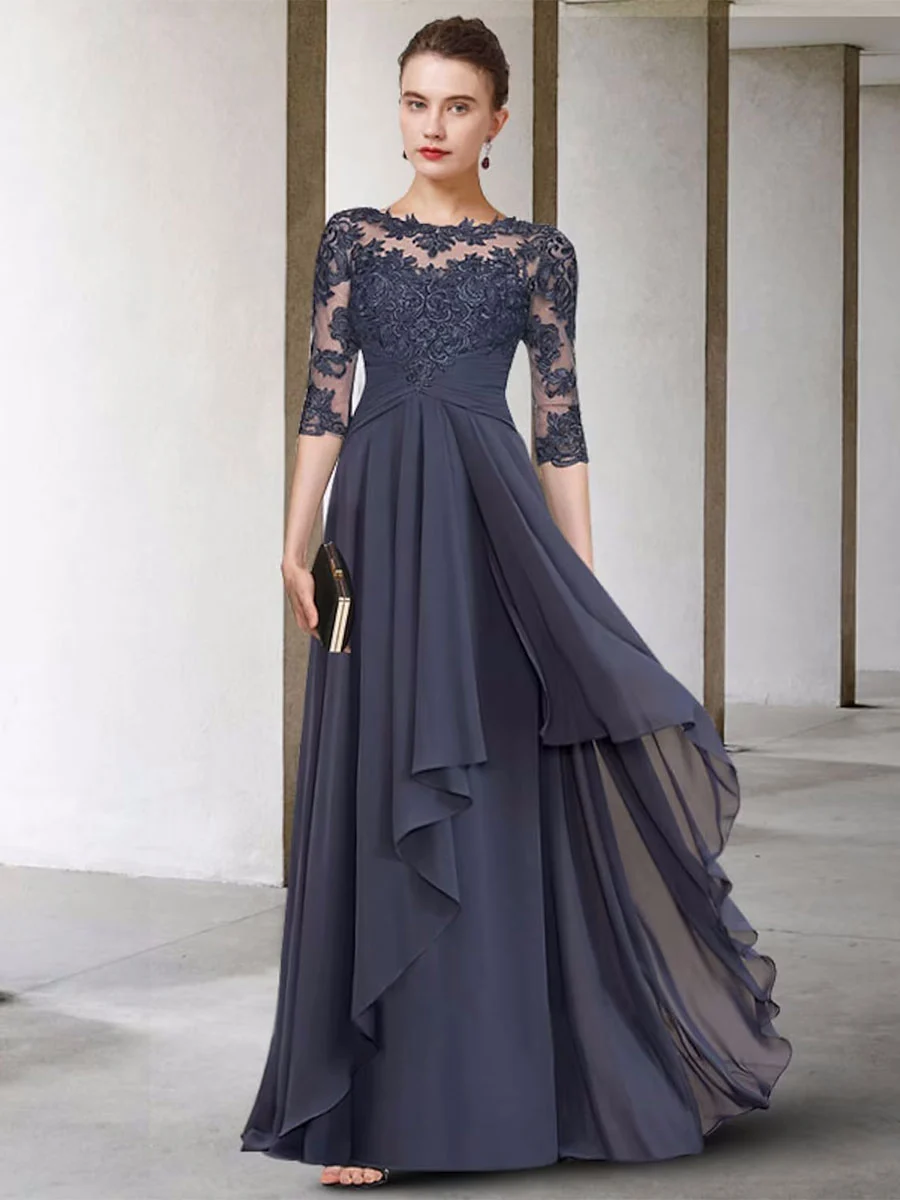 Top Trends: Mother Dress Jewel Neck Half Sleeves A-Line Lace Floor-Length Guest Dresses For Wedding Free Customization Shoppable Styles