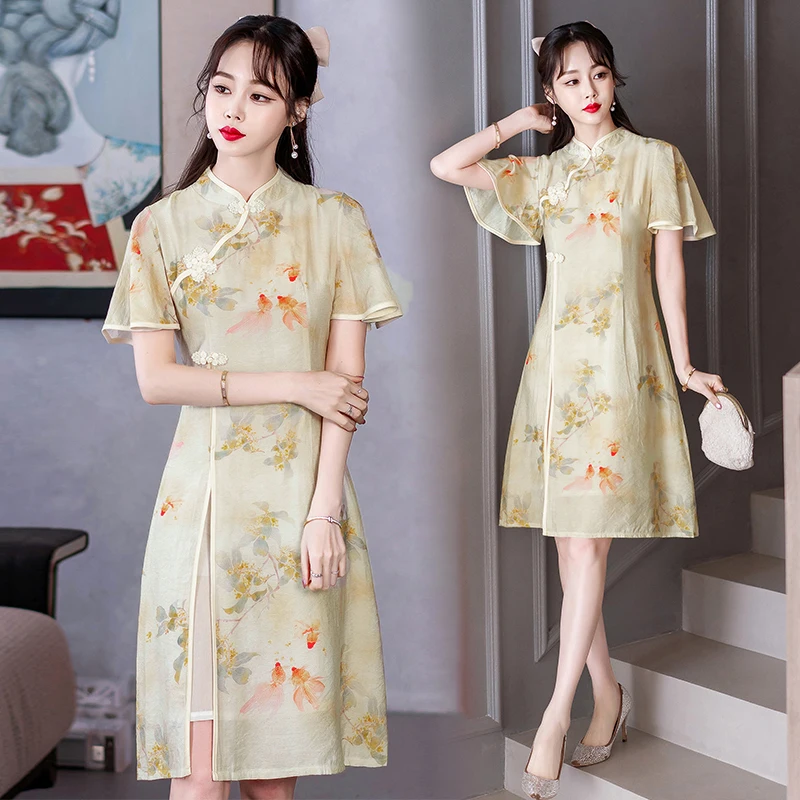 Top Trends: New Young Improved Cheongsam Traditional Chinese Style Ethnic Fashion Modern Short Sleeve Qipao Dress Shoppable Styles