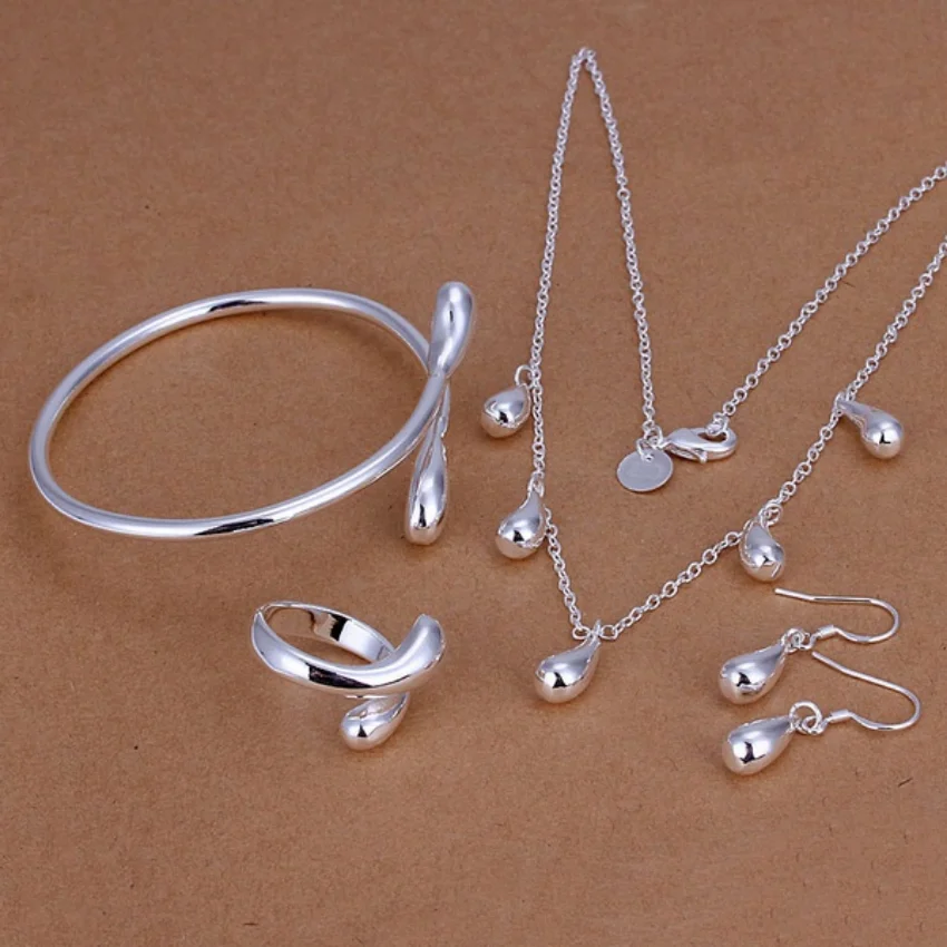 Top Trends: 925 Sterling Silver Necklace Bangle Drop Earrings Ring Set Wedding Party Jewelry Charm Classic Women Fashion Sets Shoppable Styles