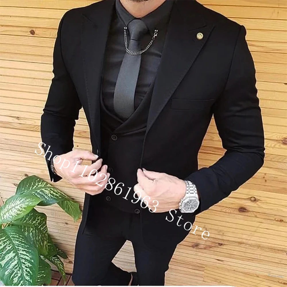 Top Trends: 2023 New Fashion Men Suits Slim Fit Peak Lapel 3 Pieces Male Suits Groom Wear Wedding Tuxedos Blazer+ Vest+ Pants Costume Homme Shoppable Styles