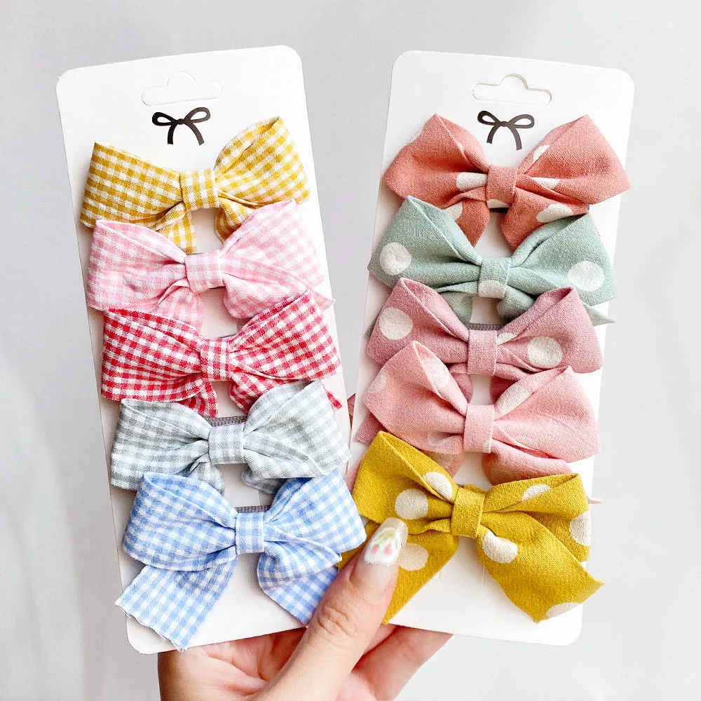 Top Trends: 5Pcs / Set Cute Plaid Print Star Hairpins For Kids Sweet Headband Hair Clips Children Girls Barrettes Fashion Bow Accessories Shoppable Styles