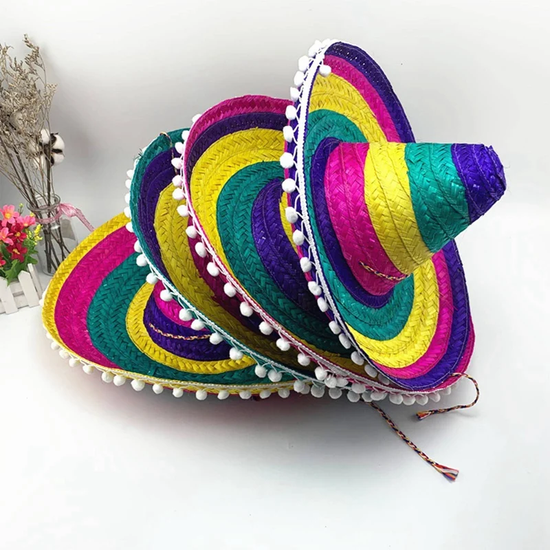 Top Trends: Colorful Straw Hats Mexican Style Outdoor Sun Protection Bamboo Weaving Wide Brim Hat All Seasons Party Supplies Halloween Shoppable Styles