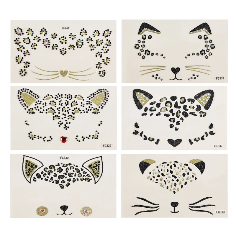 Top Trends: 3d Cat Crystal Face Body Temporary Tattoo Diamond Adhesive Eyeshadow Sticker Carnival Party Holiday Masquerade Tattoo Diy Shoppable Styles