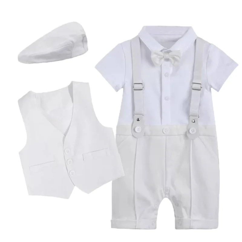 Top Trends: Baby Boy Baptism Romper Christening Clothing Outfit Suits 1st Birthday White Dress Beret+ Jumpsuit Boy Gentleman Clothes Shoppable Styles