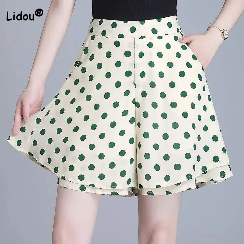 Top Trends: Casual Korean Polka Dot Chiffon Shorts Women's Clothing Summer New Loose Elastic High Waist Printed Fashion Shorts For Female Shoppable Styles