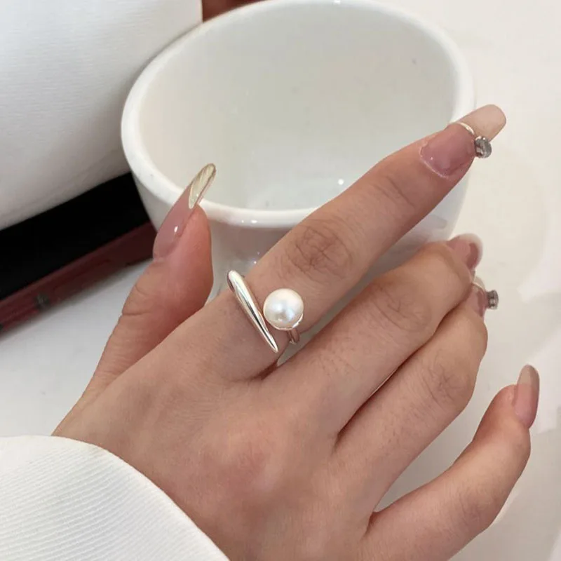 Top Trends: 925 Sterling Silver Round Pearl Ring Wedding Adjustable Rings For Women Jewelry Wholesale Items With Money 925 Shoppable Styles