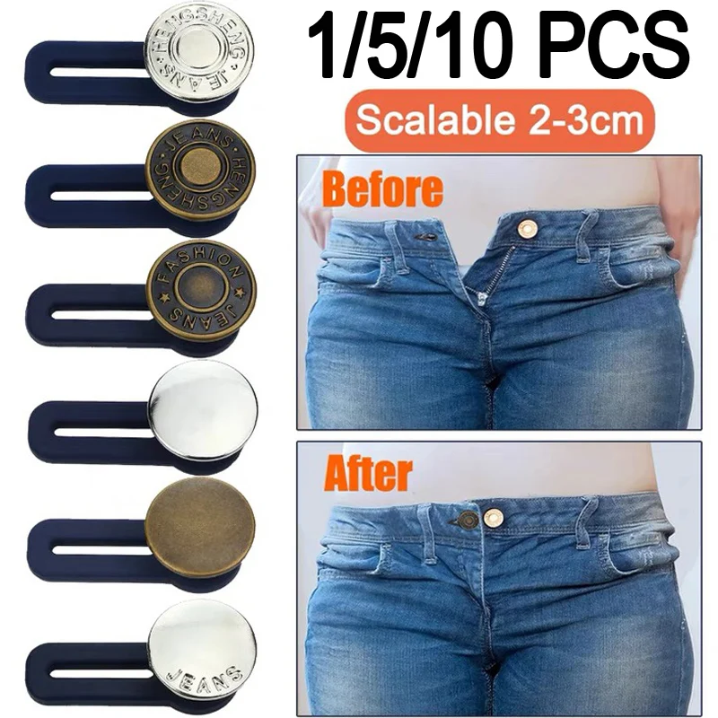 Top Trends: 10Pcs Metal Waist Button Extended For Pants Jeans Free Sewing Adjustable Retractable Buckles Waist Extenders Waistband Extender Shoppable Styles