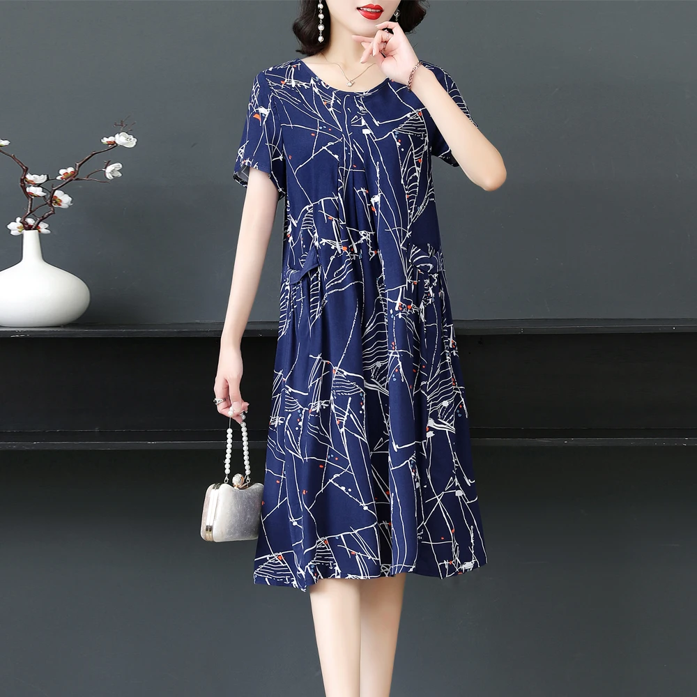 Top Trends: New Hot Fashion Casual Vintage Summer Dress For Women 2022 Dresses Print Natural Short Sleeve O-neck Cotton Women Clothing Shoppable Styles