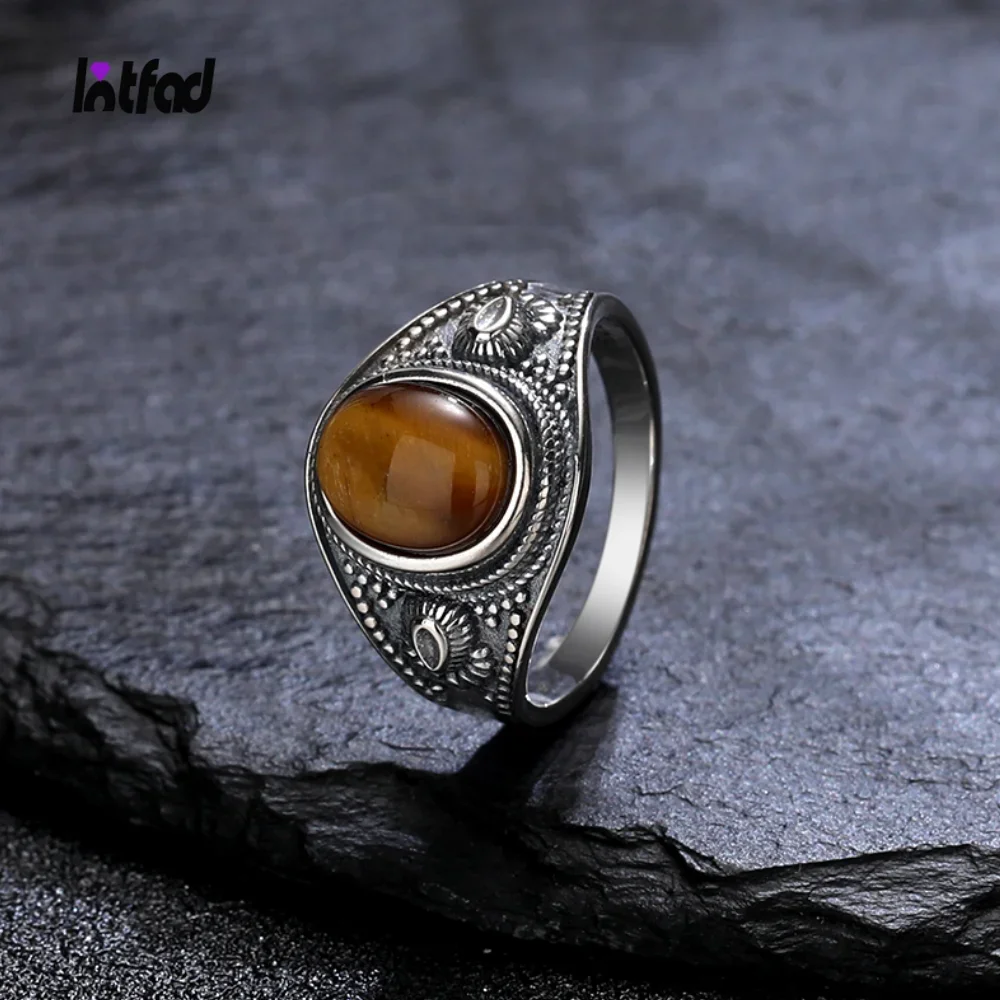 Top Trends: Sterling Silver 925 Vintage Ring Oval 8x10MM Natural Tiger's Eye Stone Ring For Men Women Gift Luxury Rhodochrosite Jewelry Shoppable Styles