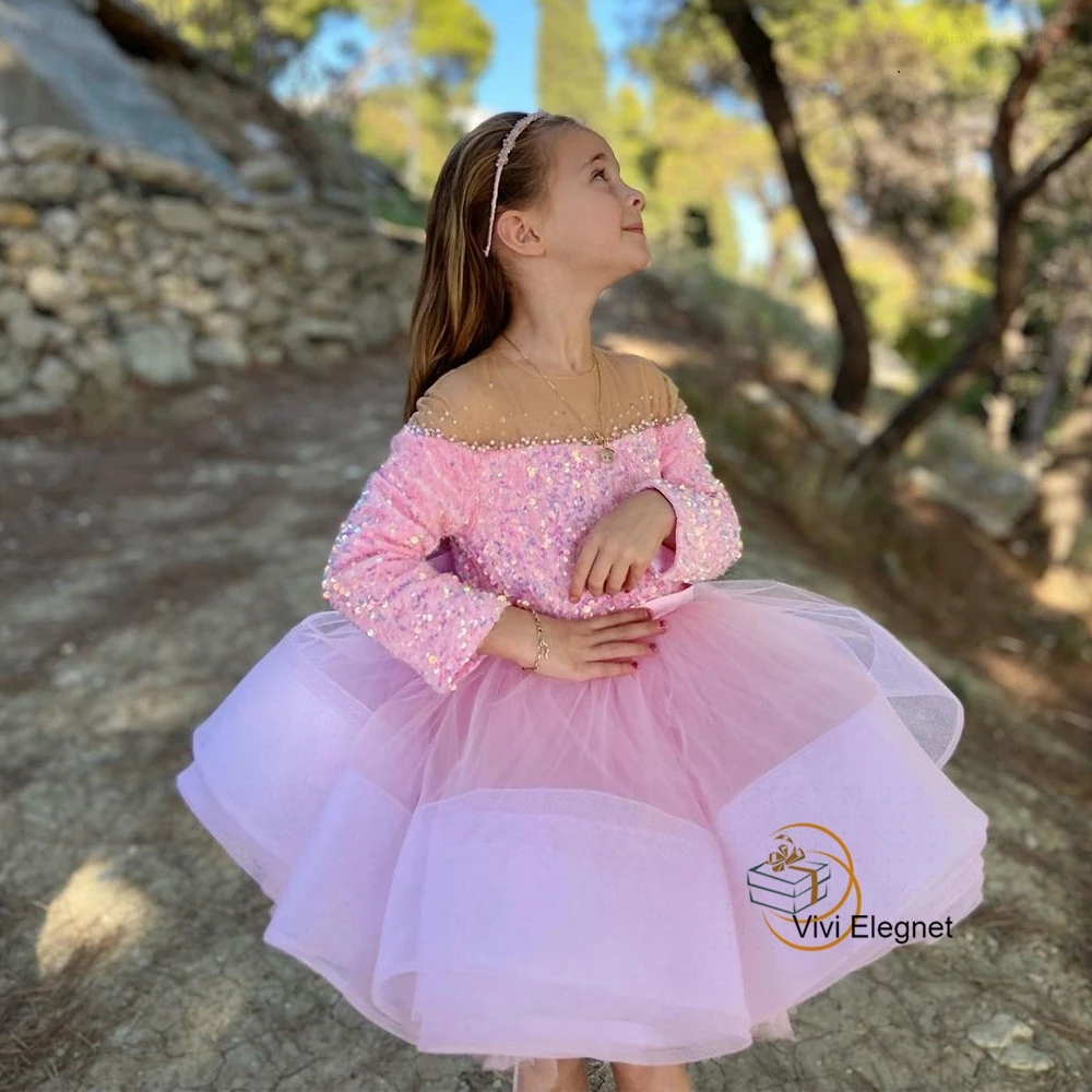 Top Trends: Pink Full Sleeve Flower Girls Dresses For Girls 2023 Summer New Tiered Soft Tulle Christmas Gowns For Baby فلور فتاة اللباس Shoppable Styles