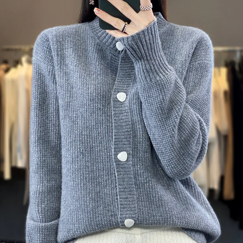 Top Trends: Fashion Temperament 100% Pure Wool Ladies Autumn And Winter New Round Neck Solid Color Loose Cardigan Top Shoppable Styles