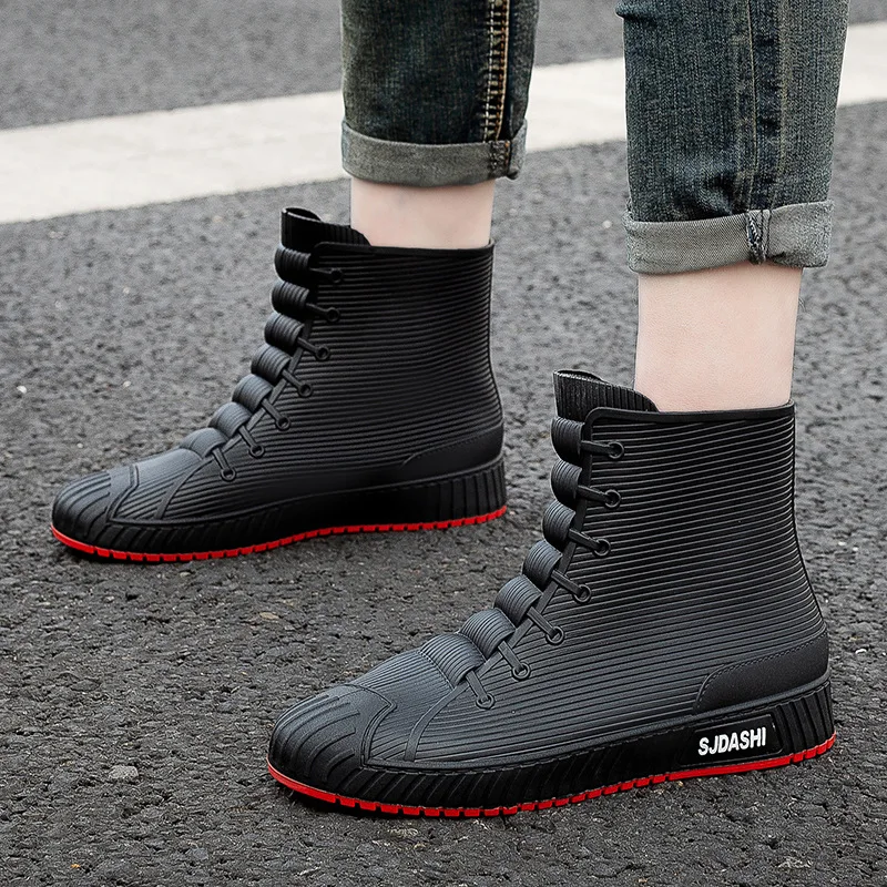 Top Trends: New Rubber Man Boots Trend Men Rain Boots Platform Outdoor Shoes Slip On Waterproof Work Mens Booties Soild Shoes Bota Masculina Shoppable Styles