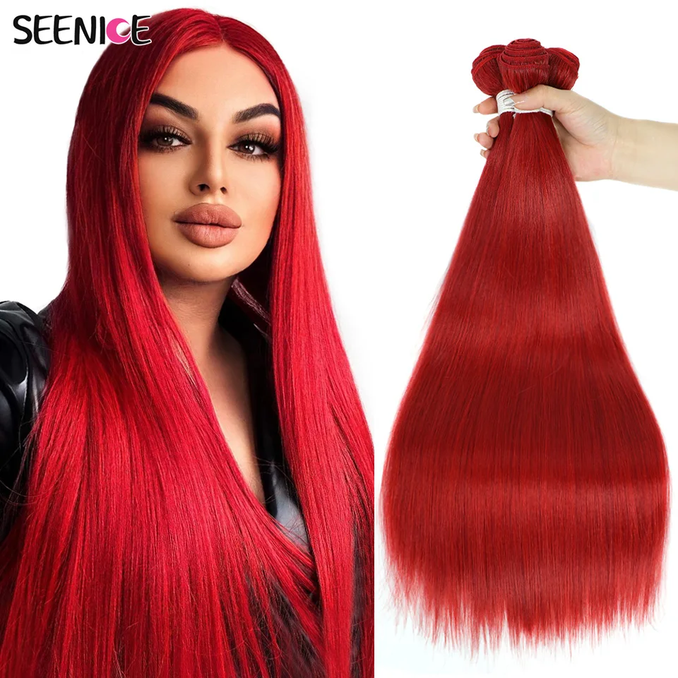 Top Trends: Straight Hair Bundles Synthetic Natural Hair Weaving Brown 613 Bundles Hair Extensions Ombre Red Blonde Weave Long Fake Hair Shoppable Styles