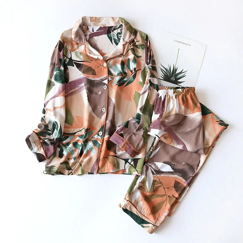 Top Trends: Spring And Autumn Ladies Cute Cartoon Floral Viscose Fiber Pajamas Two-piece Long-sleeved Home Service Cotton Summer Thin Shorts Shoppable Styles