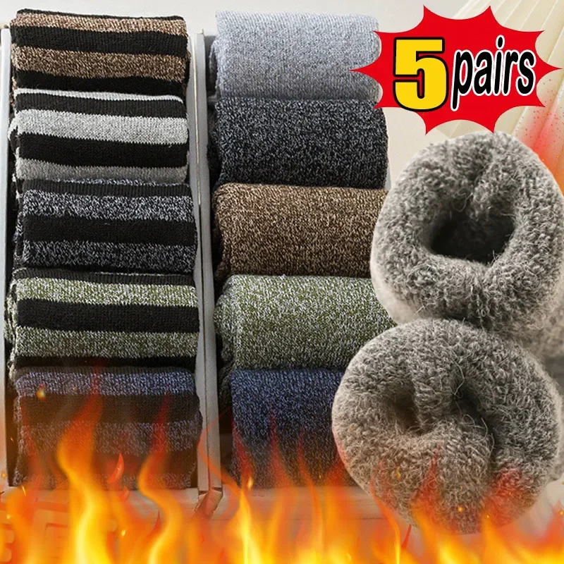 Top Trends: 5Pairs Winter Woolen Merino Men&#039;s Socks Super Thick For Men Towel Thermal Warm Sport Socks Cotton Male Cold Snow Boot Terry Sock Shoppable Styles