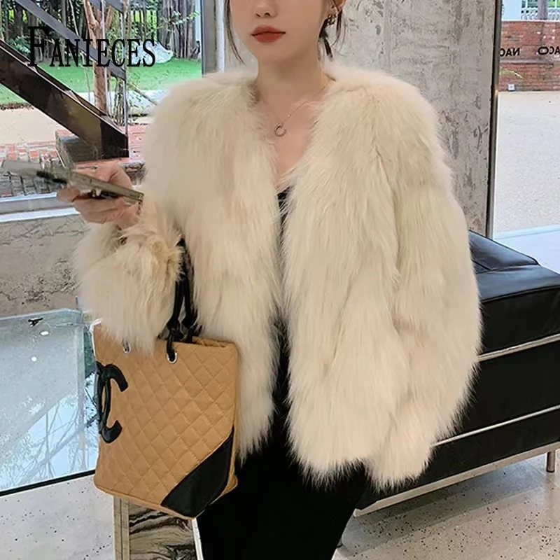 Top Trends: Faux Fur Coat Women Fluffy Jacket Luxury Brand Short Outerwear Winter Warm Thick Jacket Long Sleeve Korean Chic Women&#039;s Clothing Shoppable Styles