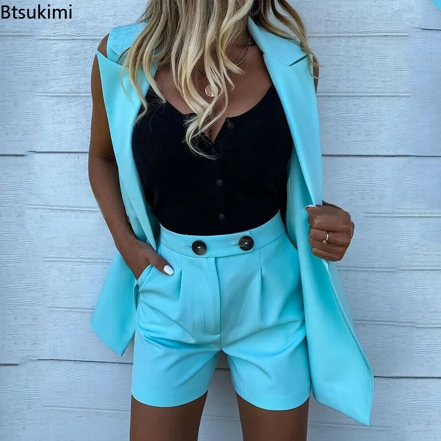 Top Trends: Spring Summer Women's 2PCS Sets Suits Vest With Shorts Office Ladies Tracksuits Two Piece Set Suit Coat And Shorts Set Outfits Shoppable Styles