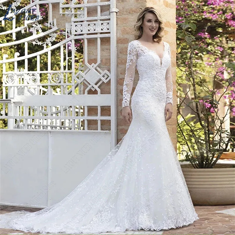 Top Trends: LAYOUT NICEB V Neck Wedding Dresses Mermaid Appliques Long Sleeves Bridal Dress Vestidos De Noiva Mariage Custom Made Vintage Shoppable Styles