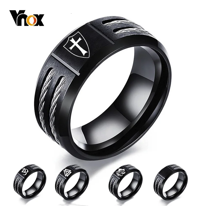 Top Trends: Vnox Personalize Wia Ring For Men Stainless Steel Cross Knights Templar Shield Oum Wild Wold Ring Custom Gift For Him Shoppable Styles