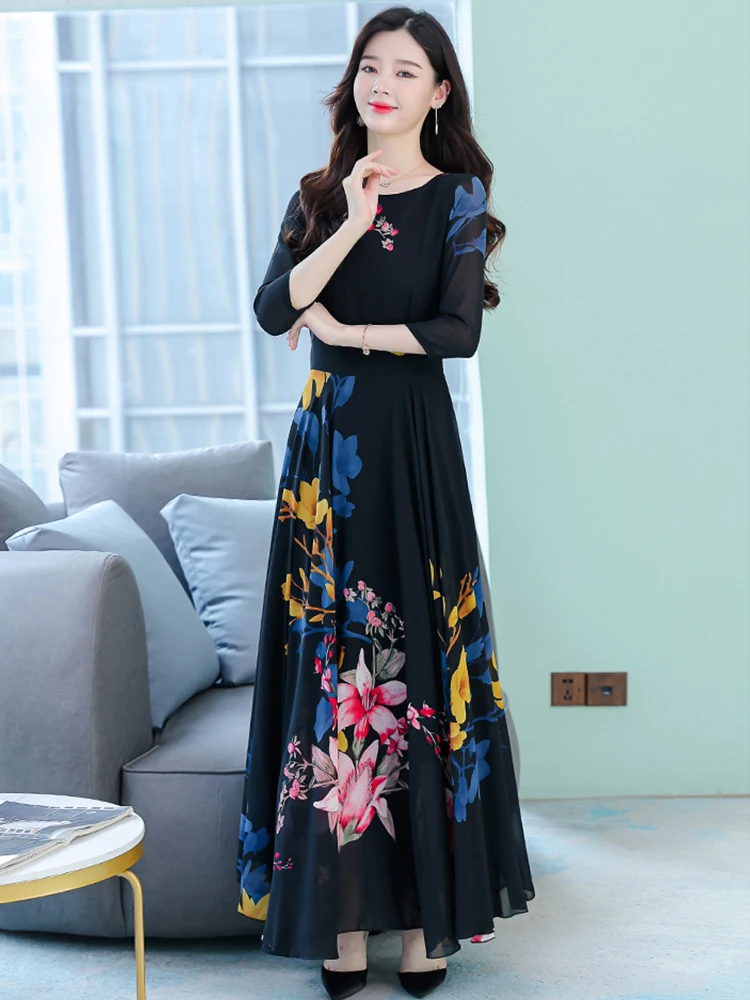 Top Trends: Black Women Long Prom Dresses 2023 Spring Autumn Beach Party Maxi Dress O-Neck Tunics Casual Chiffon Elegant Bodycon Vestidos Shoppable Styles - Image 3