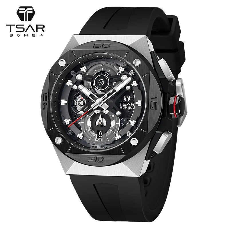 Top Trends: TSAR BOMBA Watch For Mens 100M Waterproof Rubber Strap MIYOTA JS20 Movement Chronograph Sapphire Advance Business Wristwatch Shoppable Styles