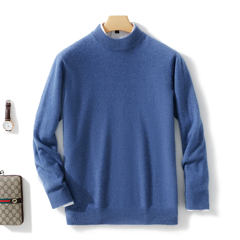 Top Trends: 2022 100% Cashmere Knitted Half Height Collar Sweaters Male Jumpers Winter Long Sleeve Warm Pullovers Men Woolen Clothes Shoppable Styles