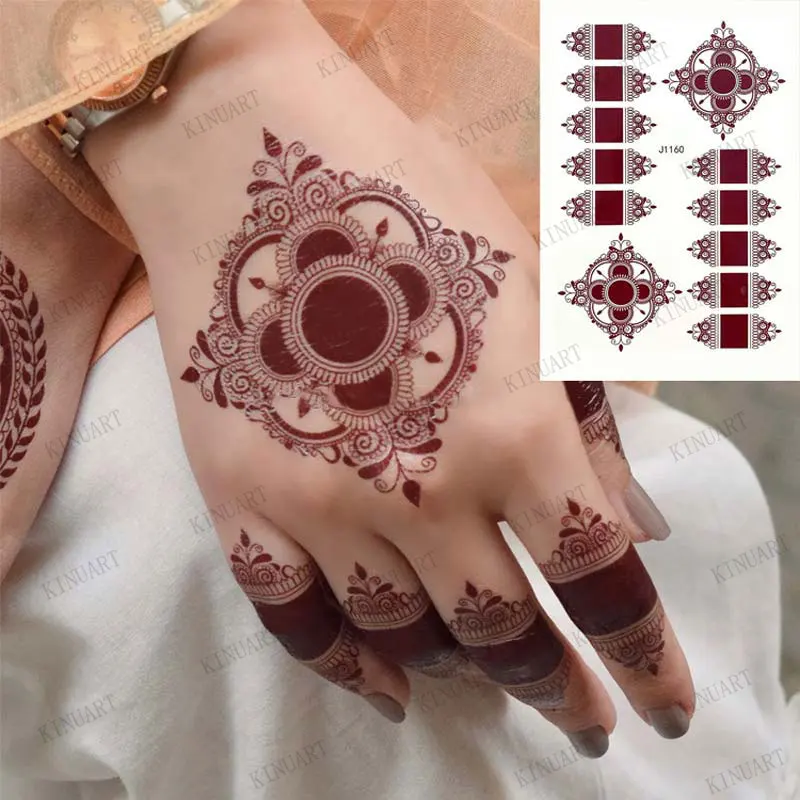 Top Trends: Brown Henna Design Stickers Mehndi Henna Tattoo For Hand Temporary Tattoos For Women Lace Waterproof Fake Tatoo Moroccan Hena Shoppable Styles